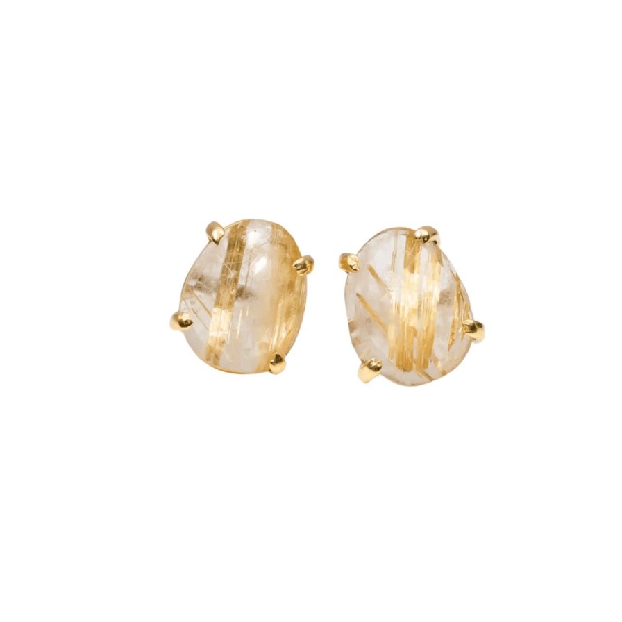 Lifestyle Perch Home | Rutile Quartz Freeform Prong Stud Earrings