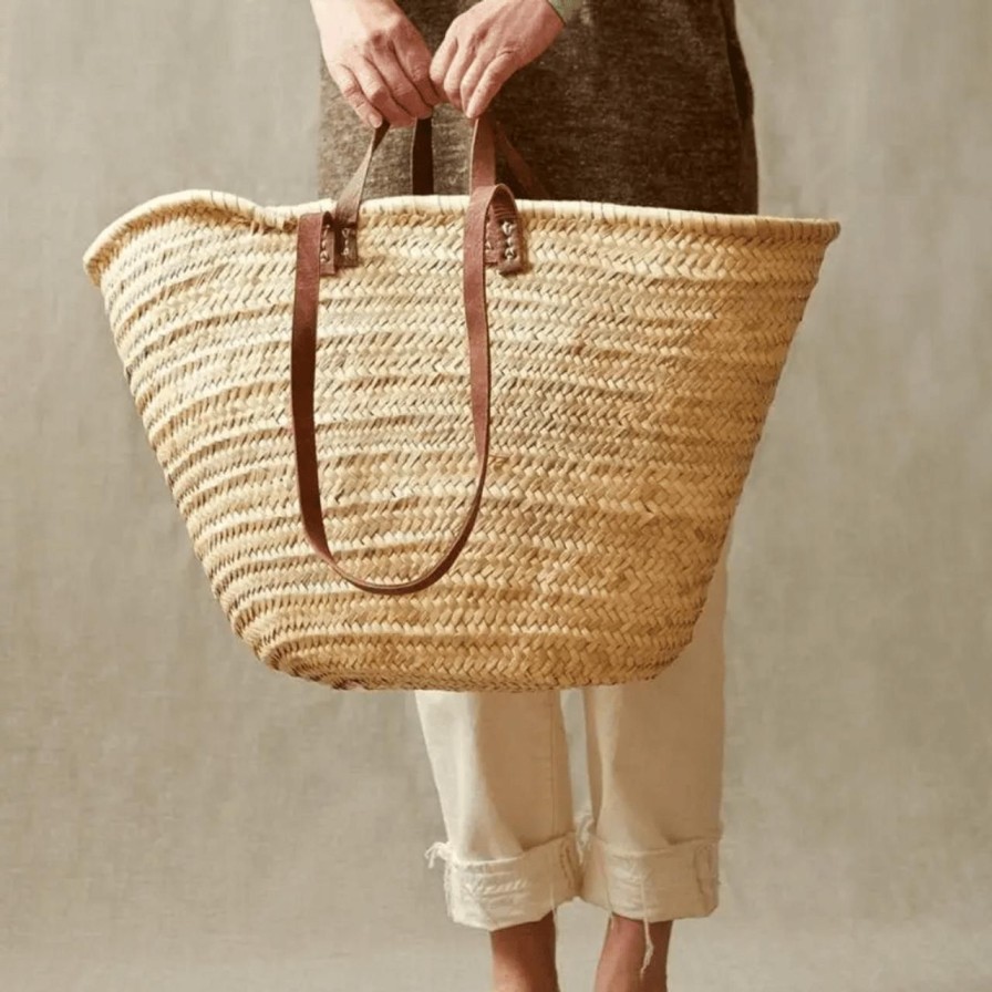 Lifestyle Perch Home | French Market Bag With Brown Leather Straps