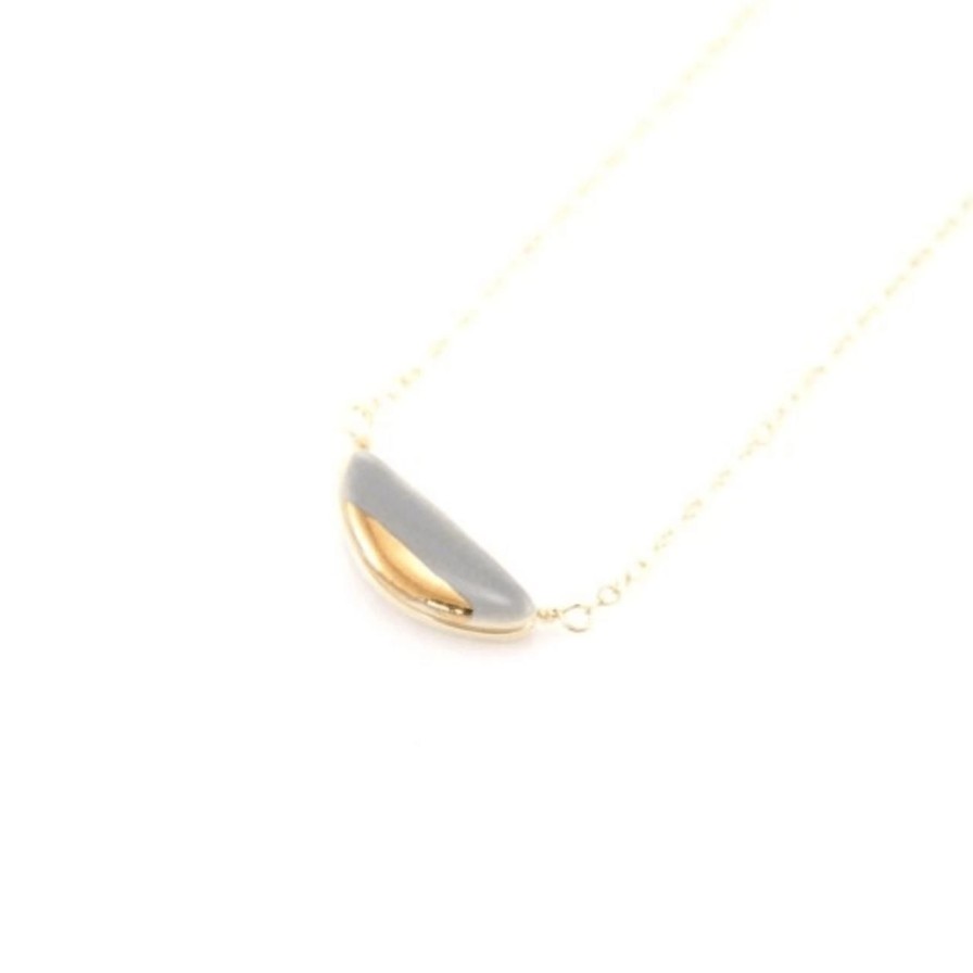 Lifestyle Perch Home | Teeny Half Pebble Necklace|Grey/Gold