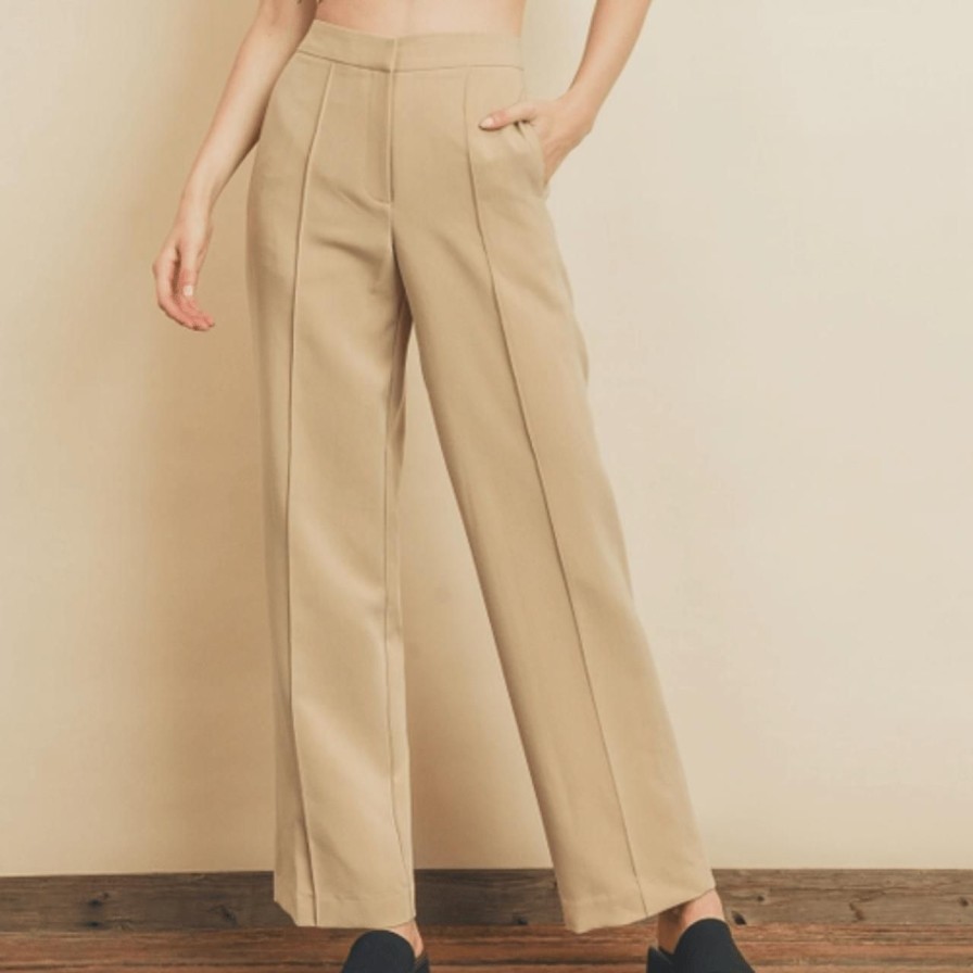 Lifestyle Perch Home | Taupe High-Waist Straight Pants