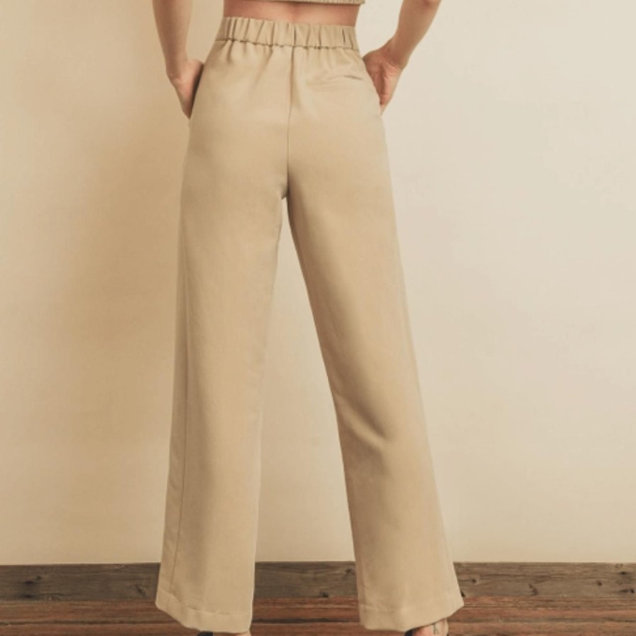 Lifestyle Perch Home | Taupe High-Waist Straight Pants