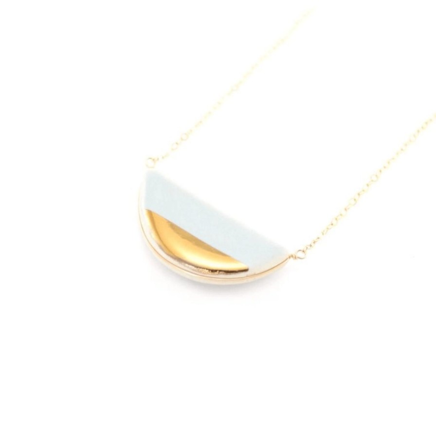 Lifestyle Perch Home | Large Half Pebble Necklace|Blue/Gold